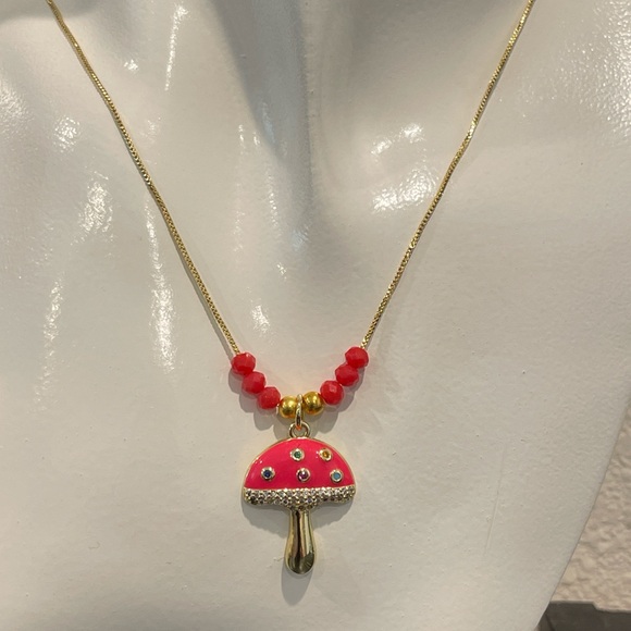 Jewelry - 14k Gold Plated and coral mushroom pendant necklace